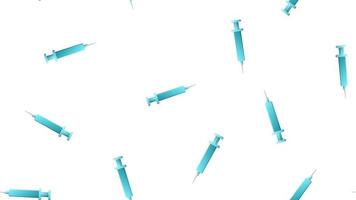 Endless seamless pattern of medical scientific medical items, pharmacological disposable sharp syringes for injections and vaccines on a white background. Vector illustration