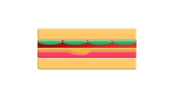 Sándwich apetitoso y sabroso sobre un fondo blanco, ilustración vectorial. sándwich relleno de carne, queso y hierbas. sándwich para la merienda y el almuerzo. abundante desayuno para la familia vector