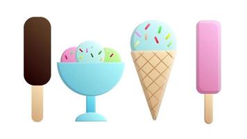 Ice cream collection of ice lolly with fruits and chocolate, vector illustration in vintage watercolor style