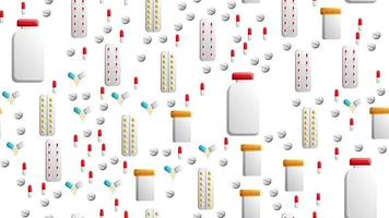 Endless seamless pattern of medical scientific medical objects icons jars with pills capsules on a white background. Vector illustration