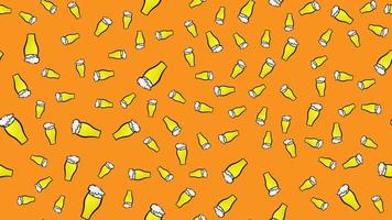 Endless seamless pattern of yellow beautiful glass goblets with alcohol tasty tasty light beer, foamy hop lager on a yellow background. Vector illustration