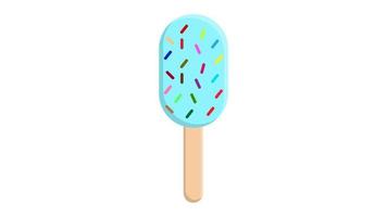 ice cream on a stick on a white background, vector illustration. black and white turquoise ice cream, with candies on the glaze. sweet milk dessert for children and adults