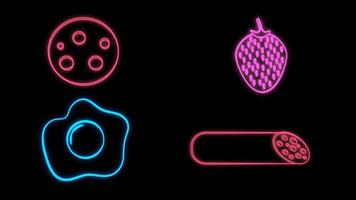 Burger and ingredients neon icons in set collection for design. Burger cooking vector symbol stock web illustration