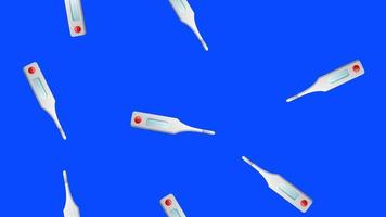 Endless seamless pattern of medical scientific medical objects of modern digital thermometers for measuring temperature on a blue background. Vector illustration