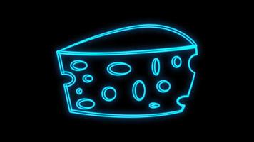 Cheese piece neon light icon. Organic dairy product, delicious appetizer. Glowing sign with alphabet, numbers and symbols. Cheddar slice. Swiss hard cheese with holes vector isolated illustration