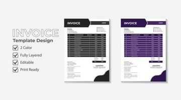 modern business 2 color invoice, price list or money receipt template design vector