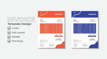 corporate business colorful invoice, price list, bill or sale receipt template design vector