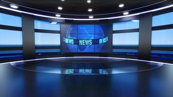 notícias de estúdio de tv virtual 3d, pano de fundo para programas de tv. tv na parede. fundo de estúdio de notícias virtual 3d, loop video