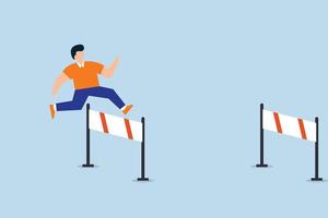 experience to overcome challenge and succeed. confidence businessman jump across highest level of hurdles. vector