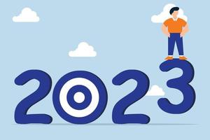 Year 2023 business target. businessman changing year to 2023 target vector