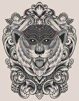 illustration tiger head engraving style with mask vector