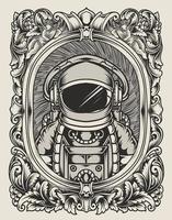 illustration astronaut with engraving ornament frame vector
