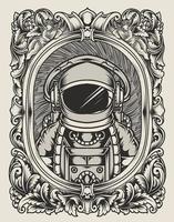 ilustración astronauta con marco de adorno de grabado vector