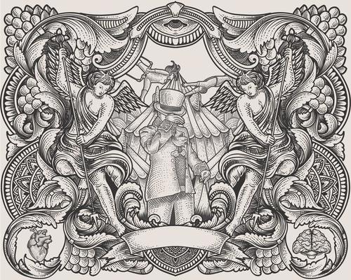 illustration circus with vintage engraving ornament frame