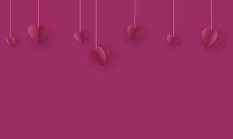 Purple happy valentine day with paper heart hanging background. vector