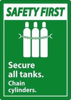 Safety First Sign Secure All Tanks, Chain Cylinders vector