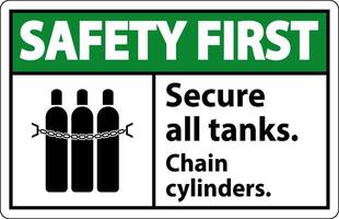 Safety First Sign Secure All Tanks, Chain Cylinders vector