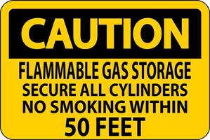 Caution Sign Flammable Gas Storage, Secure All Cylinders, No Smoking Within 50 Feet vector