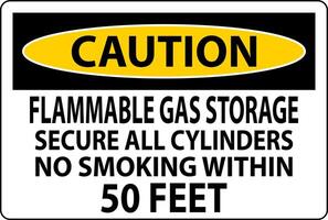 Caution Sign Flammable Gas Storage, Secure All Cylinders, No Smoking Within 50 Feet vector