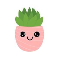 Cactus plant in pot with cute face. Indoor plant in a flat style. Vector illustration.