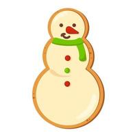 muñeco de nieve de pan de jengibre aislado sobre fondo blanco. galleta de jengibre de navidad. comida de vacaciones de invierno. feliz año nuevo. feliz navidad vacaciones. ilustración vectorial vector