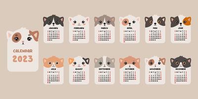 Cute calendar with cats. 2023 calendar with cute cats. Minimalistic calendar for the year for print. vector