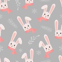 Winter seamless pattern with bunny in scarf. Perfect for wrapping paper, greeting cards and seasonal design. vector