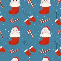 Winter seamless pattern with bunny, caramel and mittens. Perfect for wrapping paper,  greeting cards and seasonal design. vector