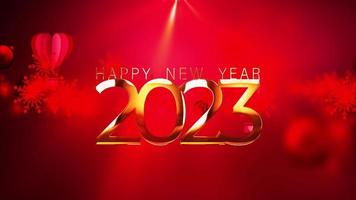 Abstract 2023 Happy New Year golden text red background video