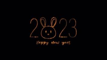 2023 Happy New Year with rabbit face  golden text video