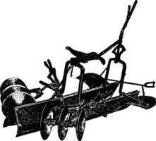 Go Devil Corn Cultivator, vintage illustration. vector