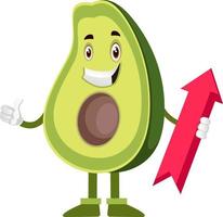 Avocado with arrow sign, illustration, vector on white background.