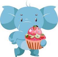 Elephant with cake, illustration, vector on white background.