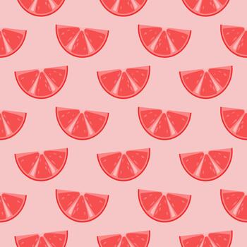 Red grapefruit , seamless pattern on a pink background. vector