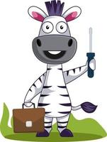 Zebra with tools, illustration, vector on white background.