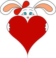 A bunny holding a red heart, vector or color illustration.