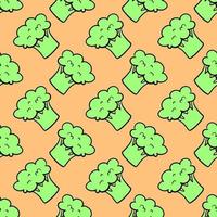 Cute broccoli, seamless pattern on orange background. vector
