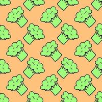 Cute broccoli, seamless pattern on orange background. vector