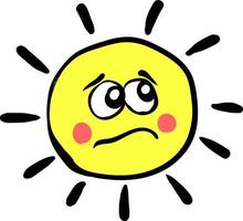 Sad sun, illustration, vector on white background.