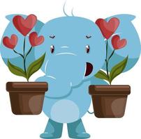 Elefante con plantas, ilustración, vector sobre fondo blanco.