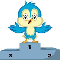 Blue bird is standing on the winner stand , illustration, vector on white background.