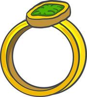 Ring with a green stone, illustration, vector on white background.