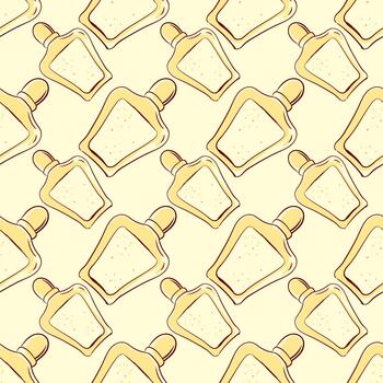 Perfume in bottle, seamless pattern on light background. vector