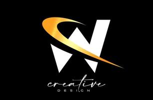 diseño de logotipo de letra w con creativo swoosh dorado. letra w icono inicial con vector de forma curva