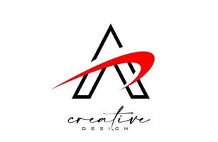 Outline A Letter Logo Design with Creative Red Swoosh. Letter a Initial icon with curved shape vector