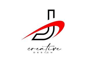 esbozar el diseño del logotipo de la letra j con un swoosh rojo creativo. letra j icono inicial con vector de forma curva