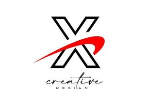Outline X Letter Logo Design with Creative Red Swoosh. Letter x Initial icon with curved shape vector