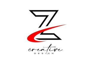 Outline Z Letter Logo Design with Creative Red Swoosh. Letter z Initial icon with curved shape vector