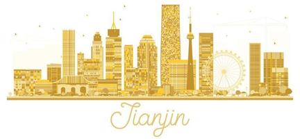 Tianjin China City skyline golden silhouette. vector