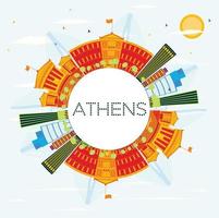 Athens Skyline with Color Buildings, Blue Sky and Copy Space. vector